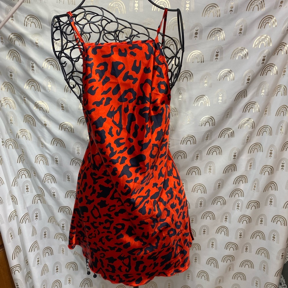 Asymmetrical Red Leopard Print Dress